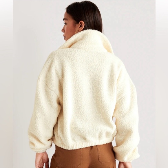 Old Navy Women’s Sherpa Teddy Jacket Fuzzy Fleece Coat Zip Up Ivory XL - Picture 3 of 16